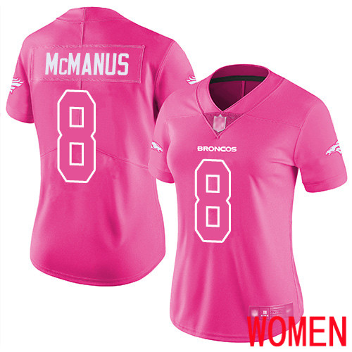 Women Denver Broncos #8 Brandon McManus Limited Pink Rush Fashion Football NFL Jersey